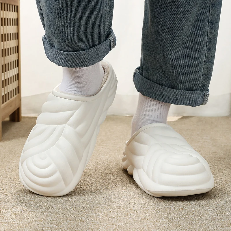 Pantoufles de maison à plateforme pour hommes, chaussures en coton d'hiver, légères, imperméables, décontractées, garder au chaud, extérieur, forme simple, jeune, mode