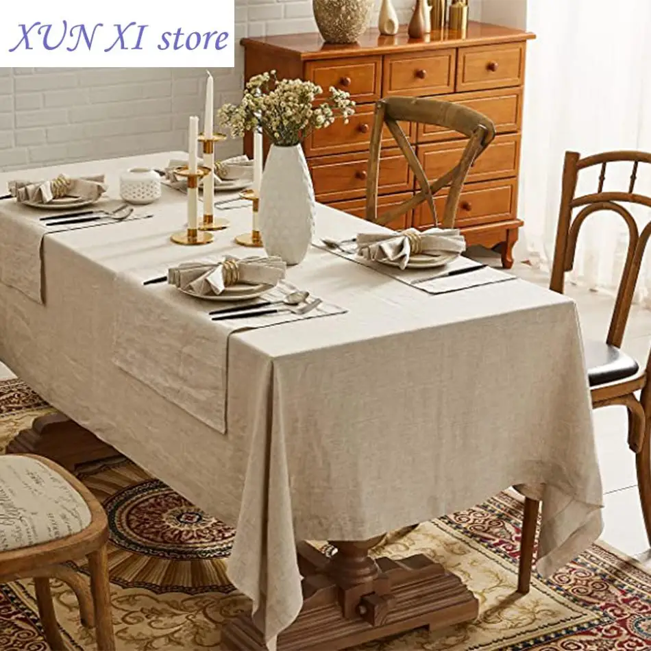 

New Pure Linen Solid Color Table Cover,Natural Fabric Tablecloth,for Kitchen Dining Room Party Holiday Tabletop Decoration