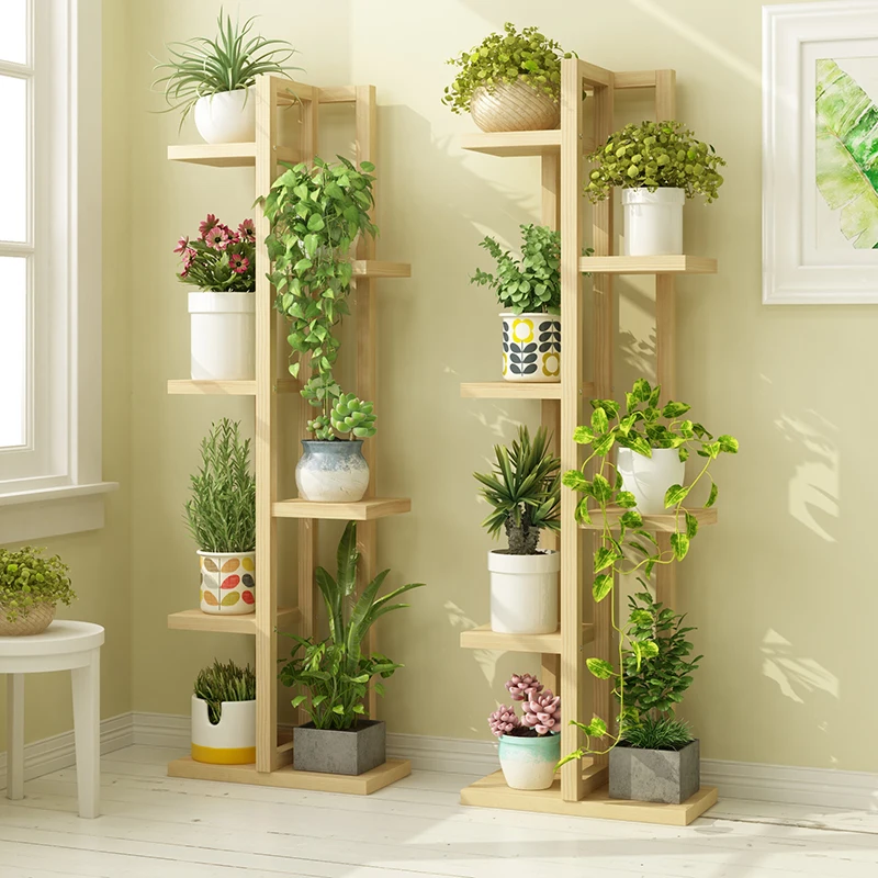 Pine Multi-Tier Plant Stand Sturdy Freestanding Balcony Organizer European Flower Rack for Greenery and Home Decor - Image 3