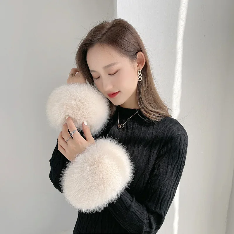 Imitation Fox Hair Wrist Cuffs Fur Hair Cuffs Warm Thickening Sleeve Sleeve Solid Color Cute Windproof Cuffs Hand Guard Ring