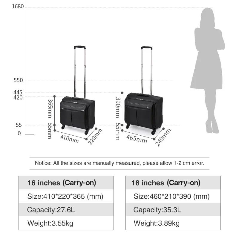 Hanke Men Business Travel Luggage Women Carry On Suitcase Spinner Wheels Rolling Bag 16 18 Inch