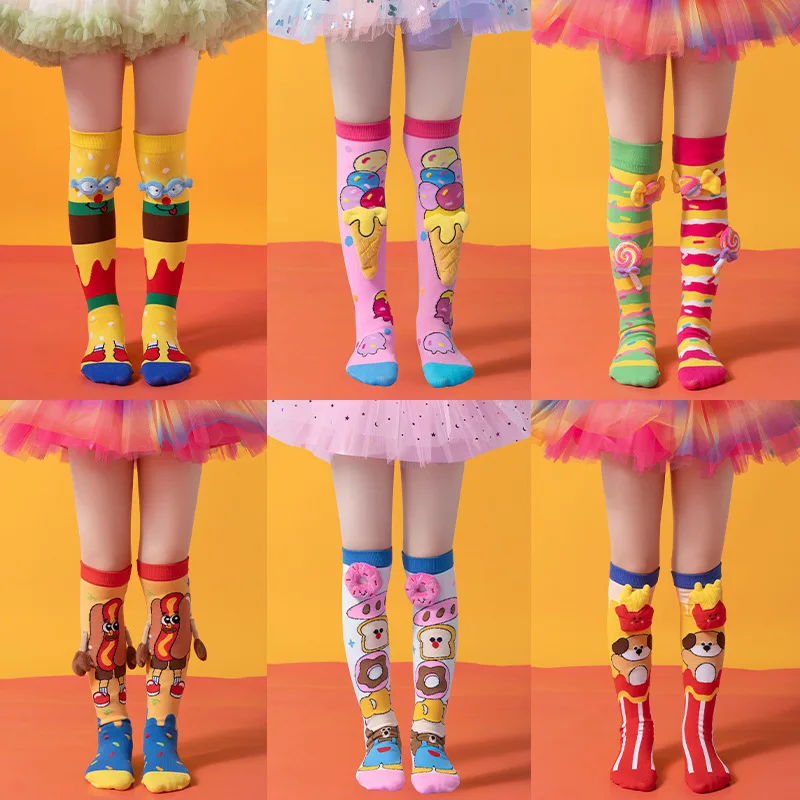 Cartoon-Kniestrümpfe für Kinder, Lustige 3D-Donut-Eiscreme-Kindersocken, Lange Kniestrümpfe, Weiche Baumwollstrümpfe für Jungen und Mädchen – Detail 3
