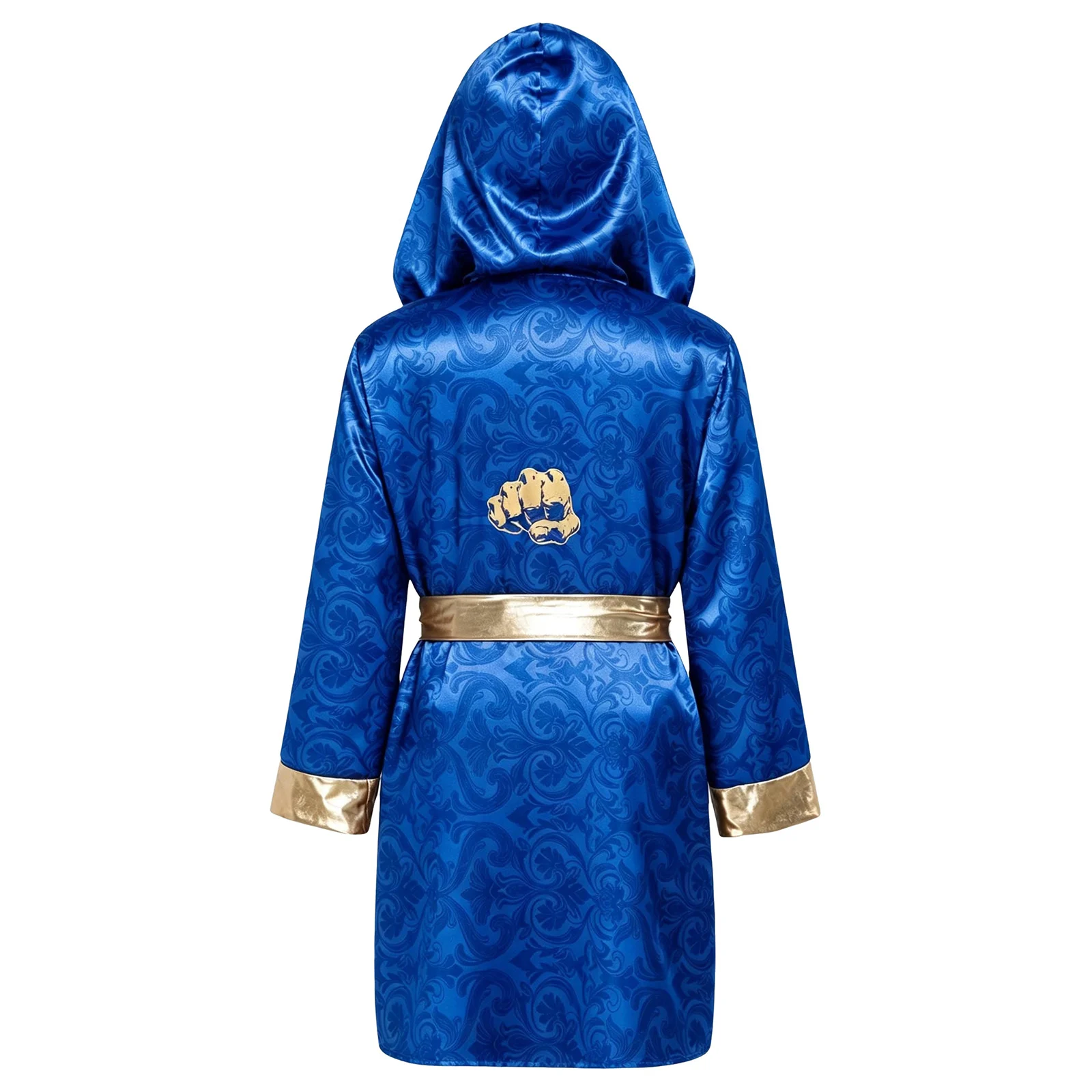Kids Boys Boxing Robes Boxer Costume Children Long Sleeve Open Front Hooded Boxing Robe with Pockets +Metallic Belt Sportswear