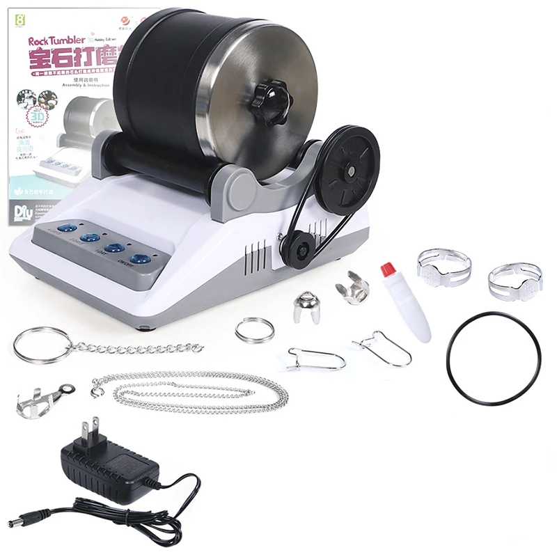 

HS-403 100-240V Rock Tumbler Kit DIY Electric Rock Tumbler Toy with Rough Gemstones Polishing Grits for Adult Kids