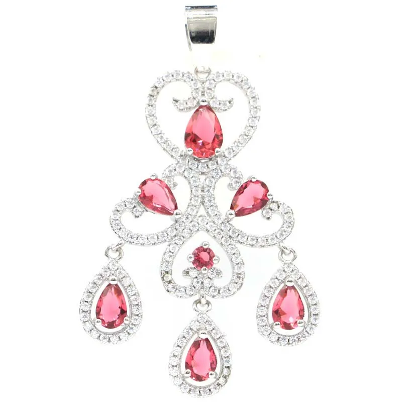 

Buy 4 Get 1 Free 50x23mm Colorful Fantastic Pink Tourmaline Green Peridot White CZ Women Wedding Silver Pendant
