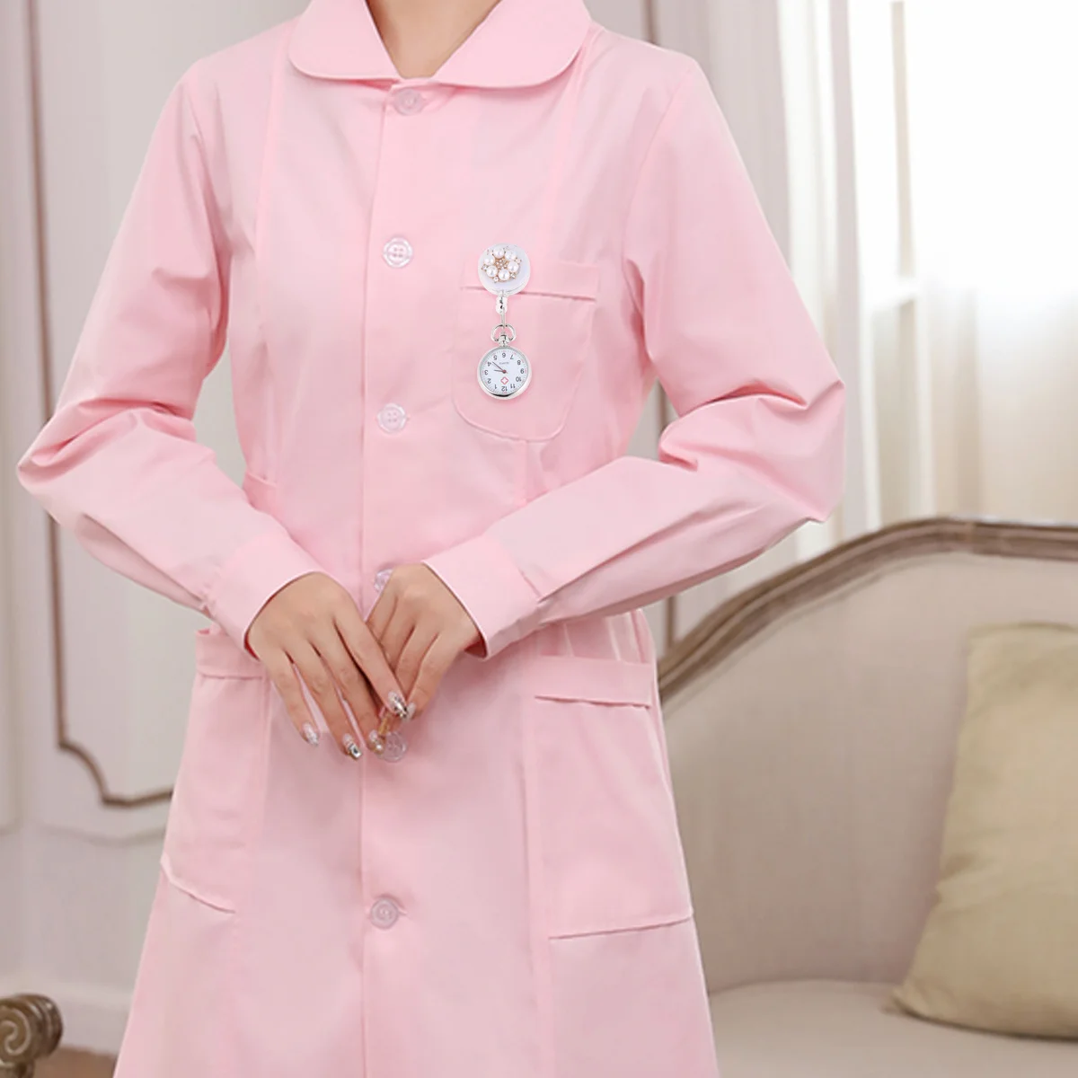 

1pc Nurse Pocket Watch For Doctor Medical Staff, Pearl Decorated Pin Fob Watch, Durable Time Keeper For Nurses Doctors