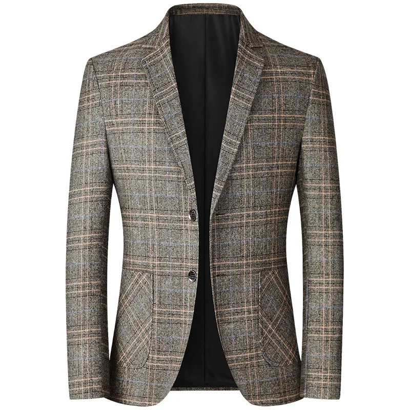 Man Blazer Fashion Striped Pocket Business Casual Male Outerwear Vintage Turn Down Collar Long Sleeve Versatile Men Suit Jacket