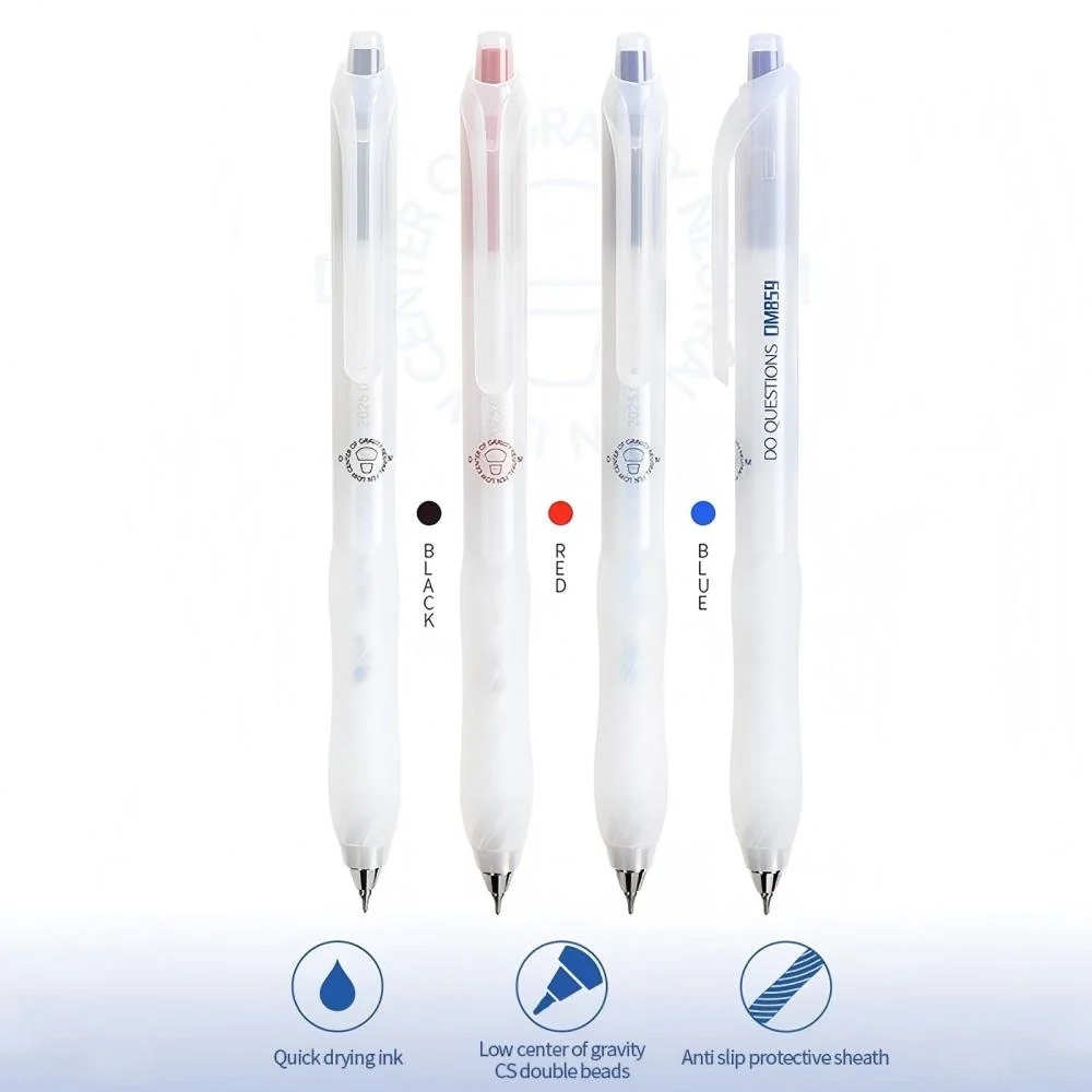 Ballpoint Pen 0.5mm Low Center of Gravity Press Neutral Pen Soft Grip Silicone Quick Drying Simple Transparent Bar Answer Pen