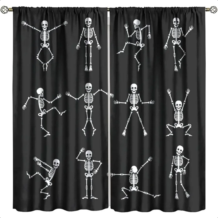 

Gothic Skeleton Blackout Curtains Fun Dance Cartoon Cute Skull Black White Bedroom Living Room Bathroom Rod Pocket Decoration W
