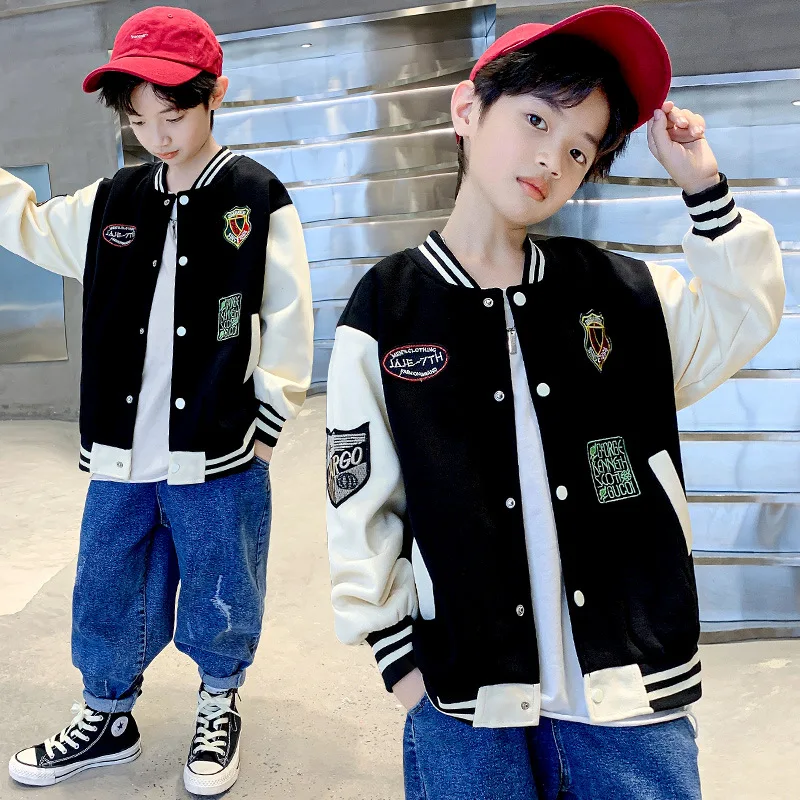 Baseball Jacket for Boys Spring Fall Bomber Jacket Kids Basketball Sport Coat Teenagers Casual Outerwear Black Green 8 10 12 14Y