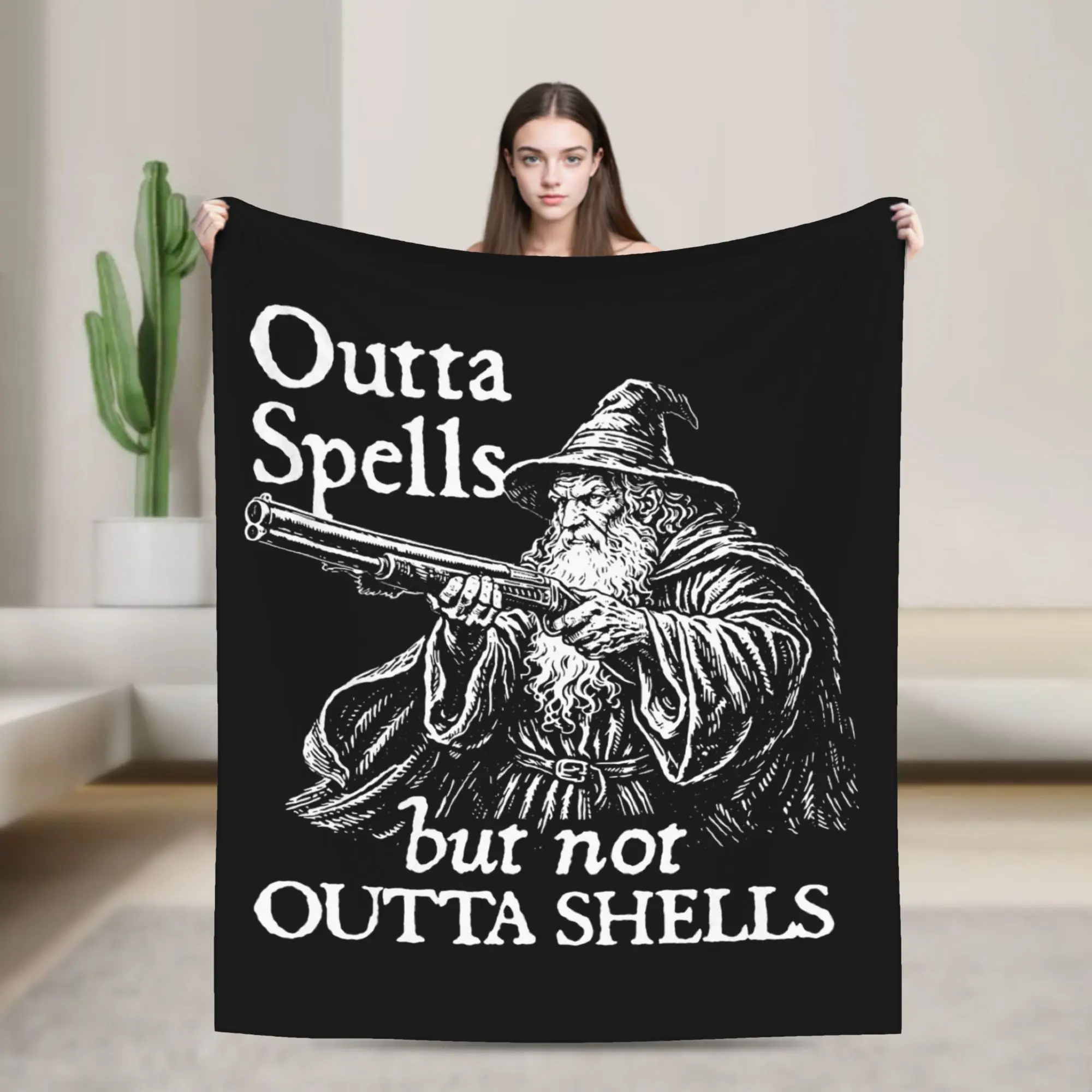 Outta Spells But Not Outta Shells Wizard Meme Blankets Coral Fleece Plush Print Warm Throw Blankets for Home Bedding Throws
