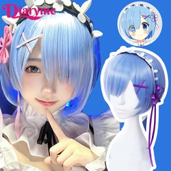 Blue Cos Wig Synthetic Short Straight Anime “Rem” Cosplay Wig With Bangs For Holiday Party Halloween Costume Wigs For Women Loli