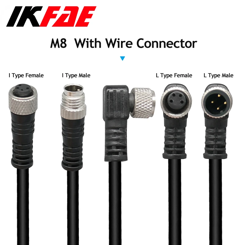 M8 4 Pins PVC Line Aviation Inserts Cable Sensor Cable Connector Type A 2 Meters Waterproof Screw Connect Plug Threaded Coupling