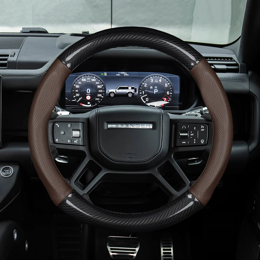 

Car Steering Wheel Cover For Land Rover Range Rover Defender Evoque Freelander 2 Velar Discovery 4 Sport Carbon Fiber Leather