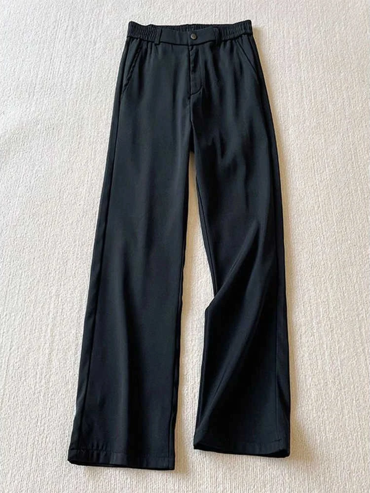 

Cleanfit Men's Straight Leg Pants Black Casual Trousers Autumn Winter Drapey High-End Feeling Loose Fit Long Pants Polyester ...