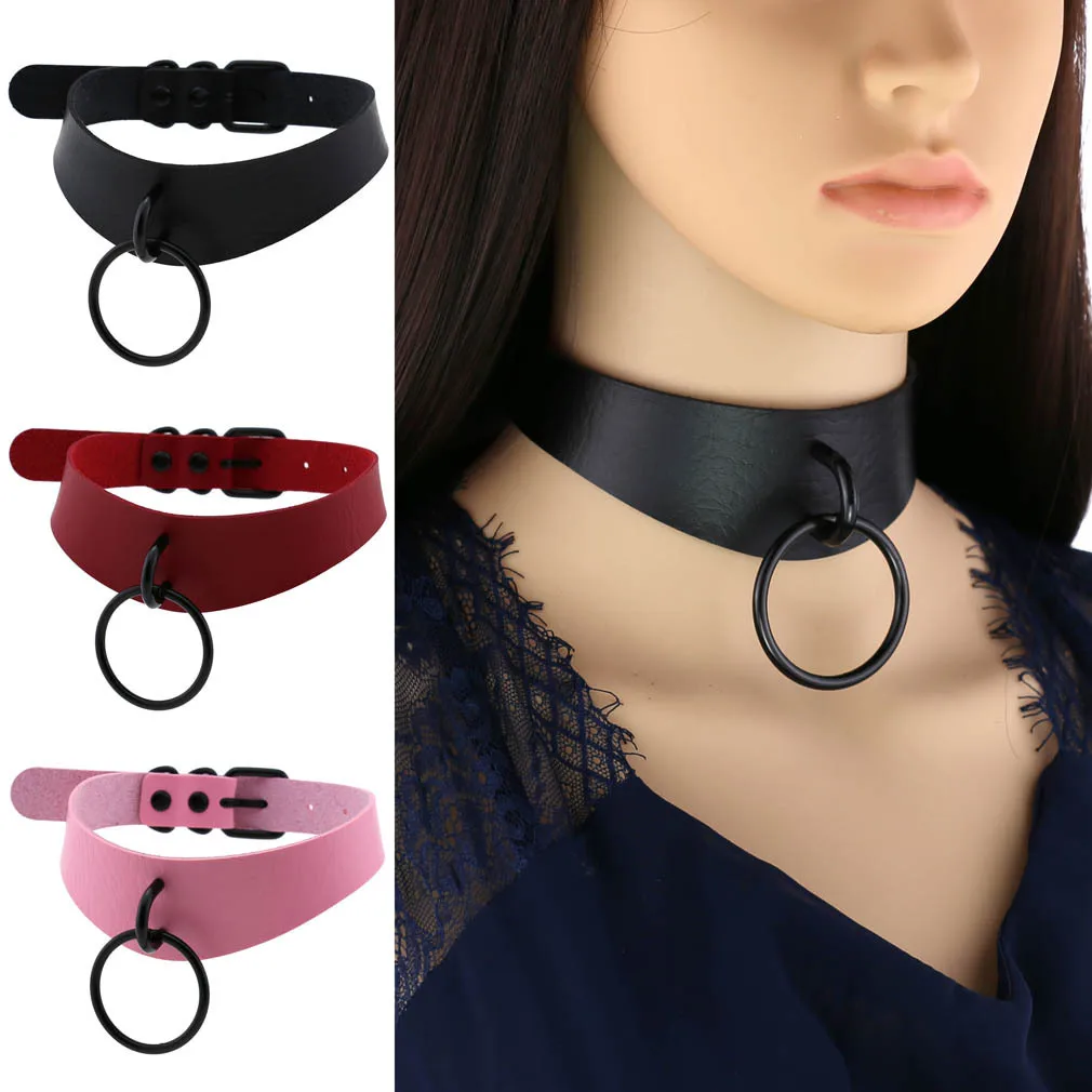 Punk Gothic Harajuku Nightclub Black ring Alloy Leather Multicolored Necklace Clavicle chain Simple Creativity