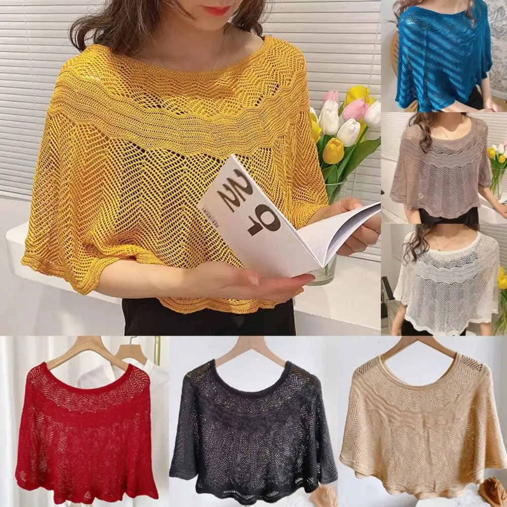 

Knitted Shawl Tops Breathable Elegant Hood Scarf Sun-Proof Shawl Womens Shawl Summer Wraps Hollow Cape