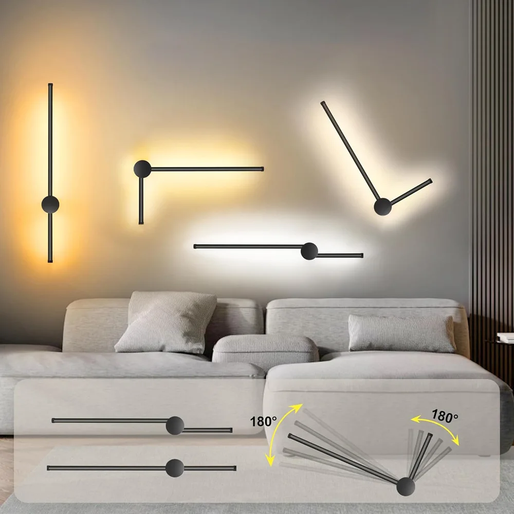 

Minimalist Line LED Wall Lamp Simple Modern Black Metal Bedroom Bedside Lights Strip Living Room TV Background Wall Aisle Lamp