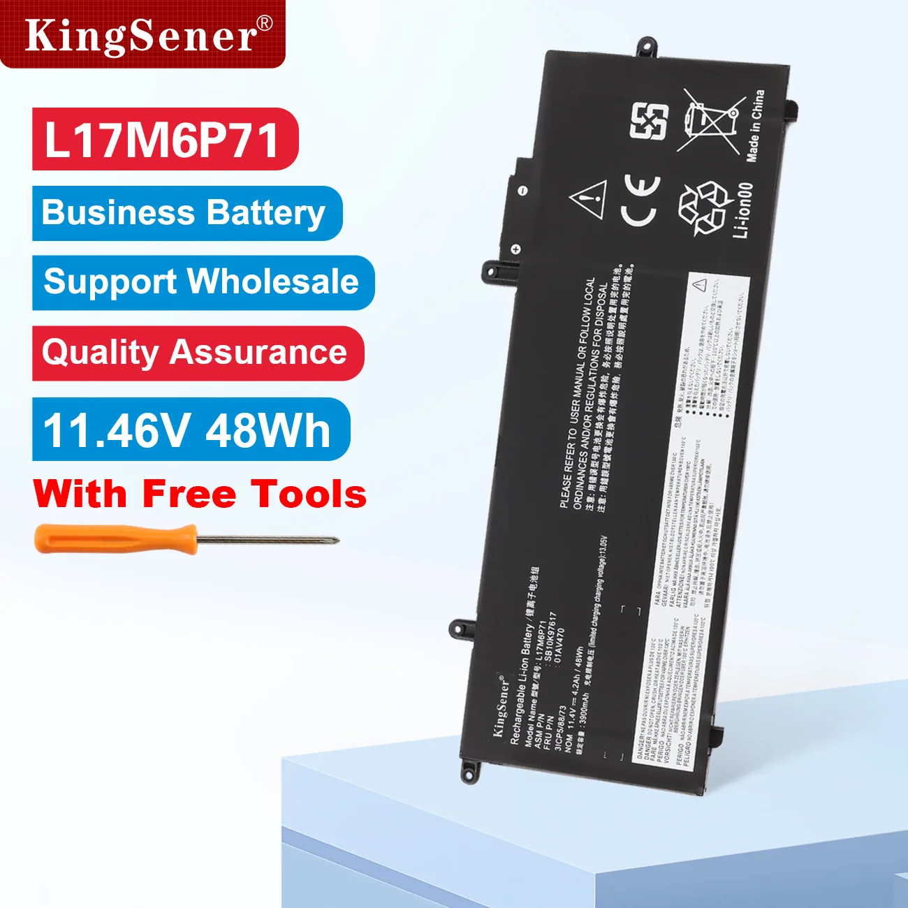 KingSener L17L6P71 Battery For Lenovo ThinkPad X280 L17M6P71 L17C6P71 01AV470 01AV471 01AV472 SB10K97617 11.4V 48WH With Tools