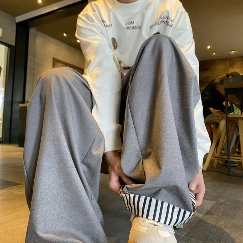 Grey Black Suit Pants Men Fashion Society Mens Dress Pants Korean Loose Casual Wide Leg Pants Mens Office Formal Trousers 4XL