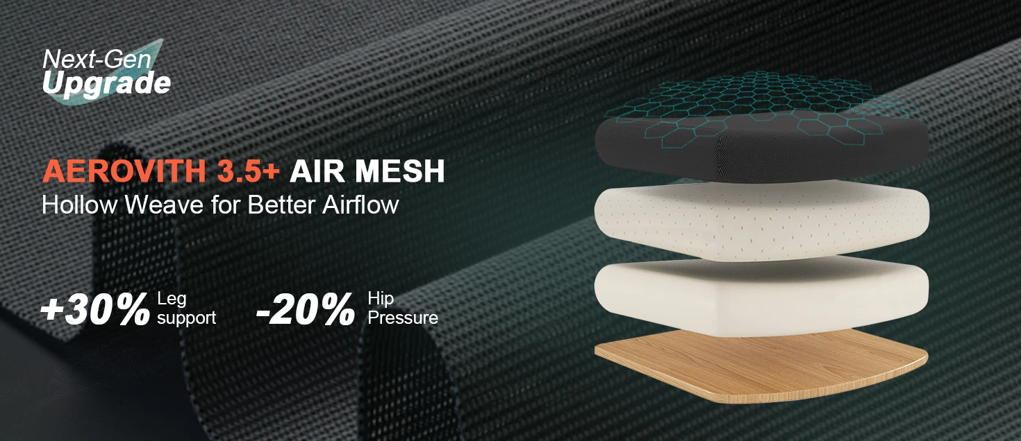 Durrafy Ergonomischer Bürostuhl, Schreibtischstuhl mit verstellbaren Armlehnen, Gaming-Stuhl, Bürostühle aus Netzstoff, Schwarz – Detail 4