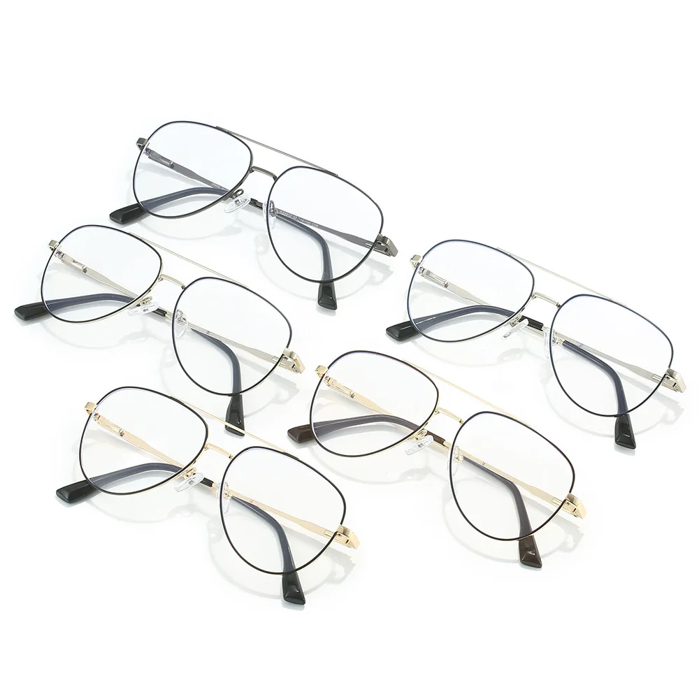 VICKY Double Bridge Anti-Blue Light Reading Glasses Men\'s Metal Pilot Style Leisure Travel Customized Prescription Myopia RS6912
