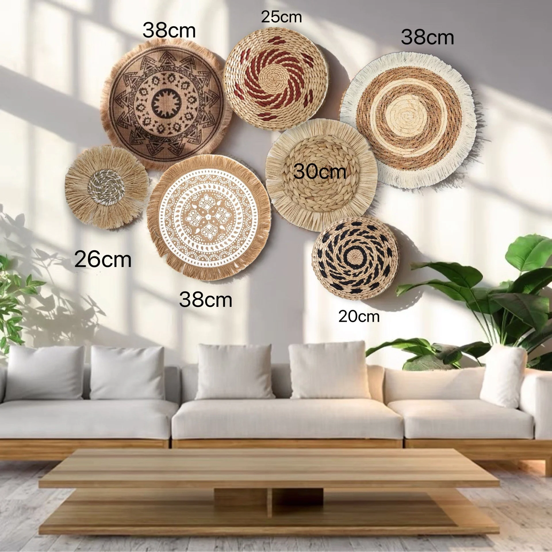 مجموعة ديكور حائط مكرامية مقسمة - طقم تعليق بوهو منسوج يدويًا من الشمال مع خرزات خشبية، فن جداري ثلاثي الأبعاد لخلفيات غرفة المعيشة #5