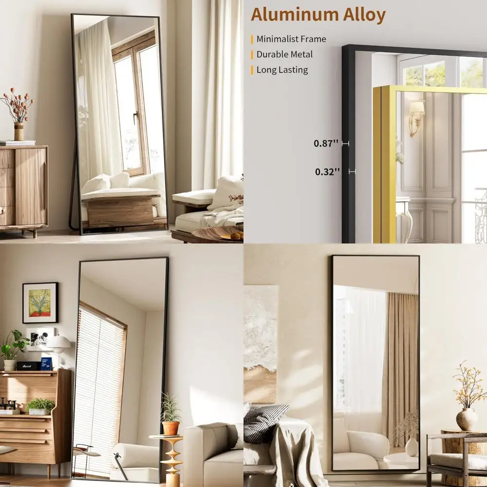 Full Length Floor Mirror 24 x 65 with Aluminum Frame - Standing, Hanging, or Leaning for Complete Body Reflection