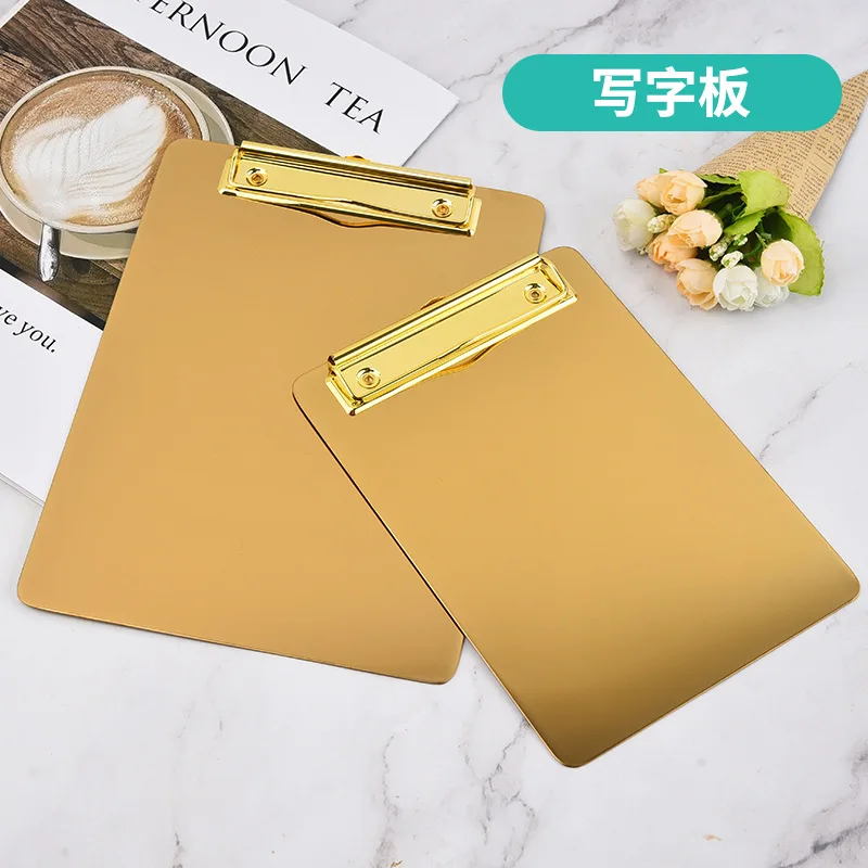 A4/A5 Stainless Steel Gold Clipboard Durable Metal Writing Board and Menu Clip Board, Ideal for Note-taking and Presentation