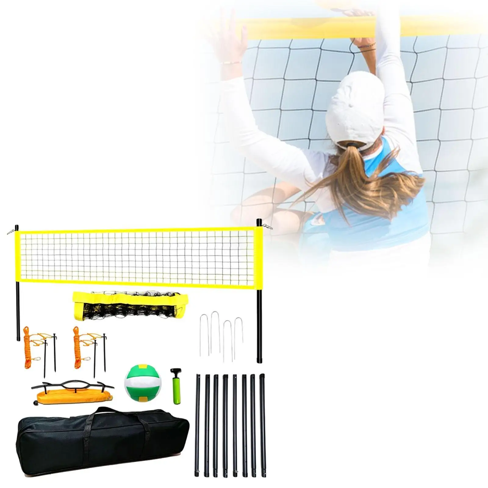 

Portable Volleyball Net Set Adjustable Height Poles for Park Grass Beach