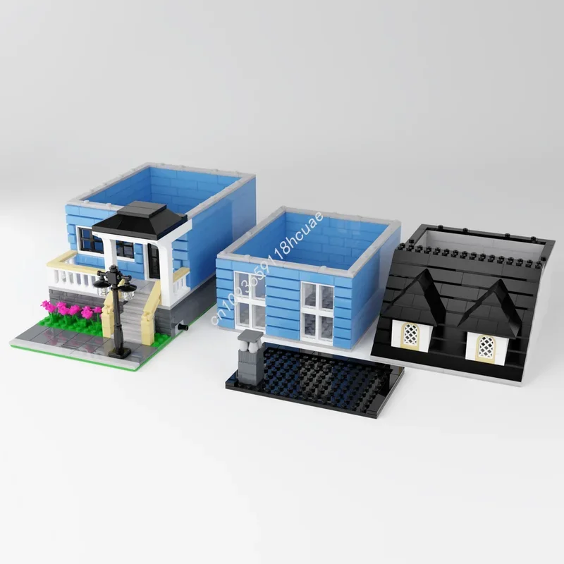 MOC 사용자 정의 모듈 형 빌딩 블루 타운 하우스 스트리트 뷰 모델 빌딩 블록 크리 에이 티브 조립 교육 벽돌 장난감 선물