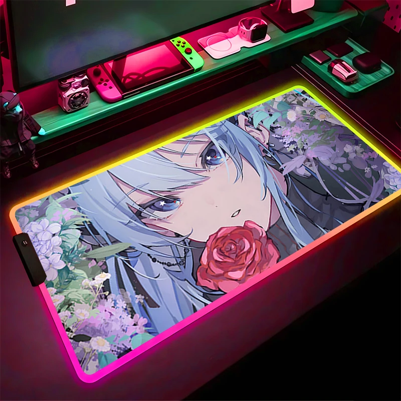 

RGB LED Mouse Pad Gaming Mat PC Accessories Mousepad HD Desk Mat Non Slip H-hololive Hoshimachi Suisei Extended Pad Keyboard Pad