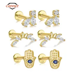 CANNER 1pair 925 Sterling Silver Zircon Small Trend Ear Cartilage Piercing Stud Earrings for Women Jewelry New Arrivals 2023