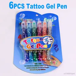 DELVTCH 6Pcs Set Washable Glitter Tattoo Gel Pen Eco-friendly Colored Ink For DIY Skin Graffiti Drawing Painting Decor Kids Gift