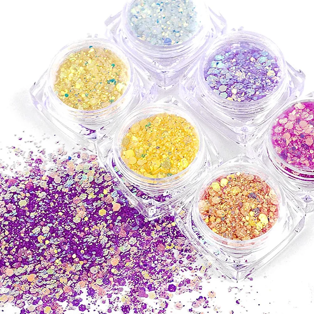 

8Jars/Lot Symphony Nail Sequins Under UV/Sun Light Color Changed Slice Flakes Sunlight Sensitive Nail Art Glitter Pigment #MT008