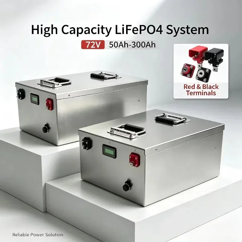 72V LiFePO4 Battery 50Ah-300Ah High Capacity for 3000W-7000W Motorbike Cargo Tricycle RV Off-Grid Storage