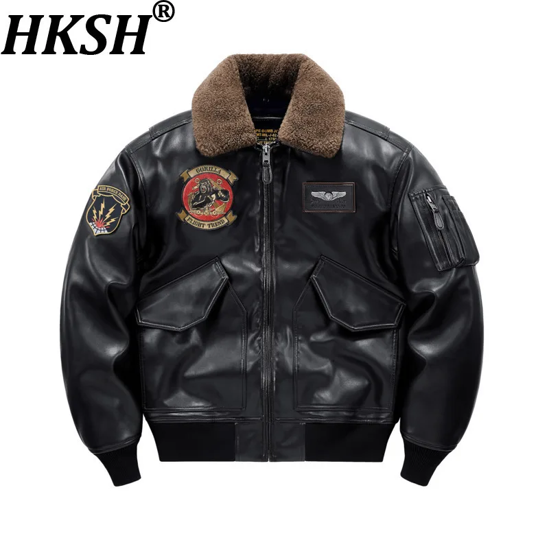

HKSH Retro Fur Collar Motorcycle PU Leather Jacket Men Winter New Turn-Down Collar Warm Thickened Vintage Chic Ins Coats HK16615