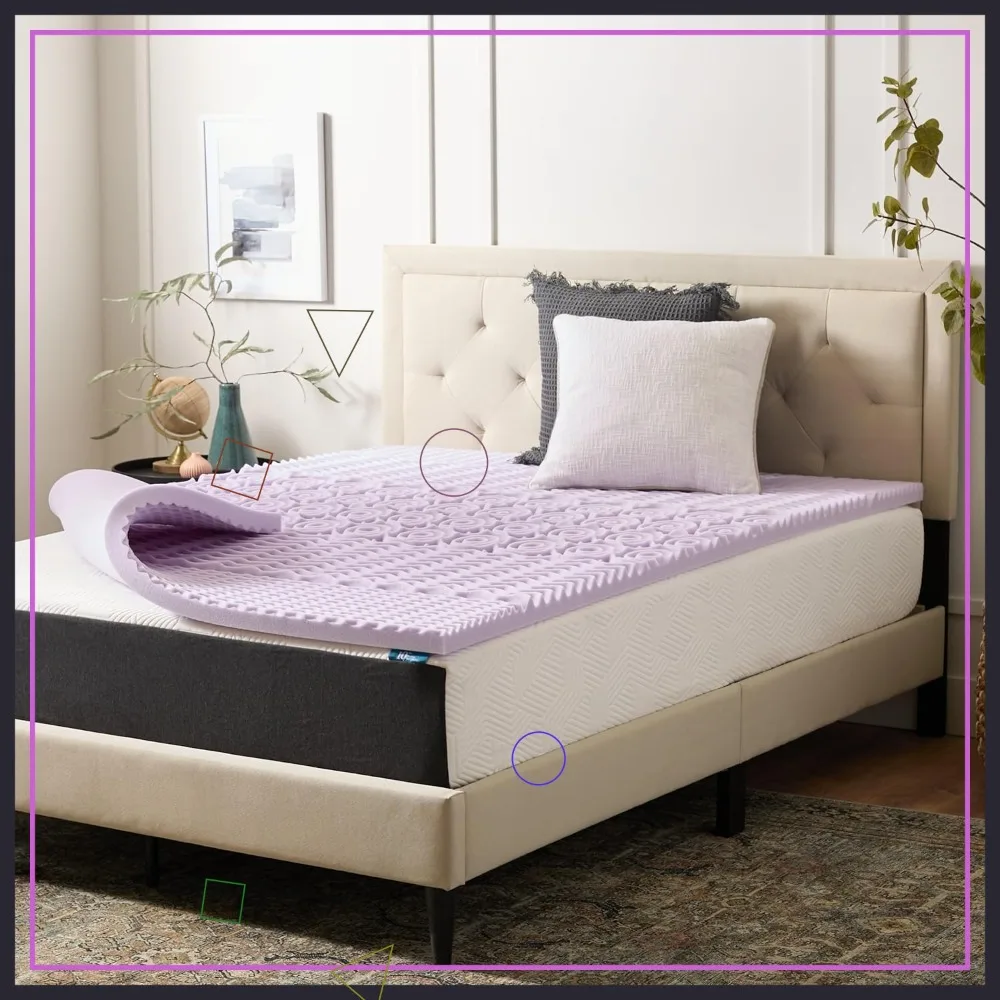 

Lavender Infused 2 Inch Memory Foam Mattress Topper with 5 Zones, King Size, Plush Feel, CertiPUR Certified for Dorm Room