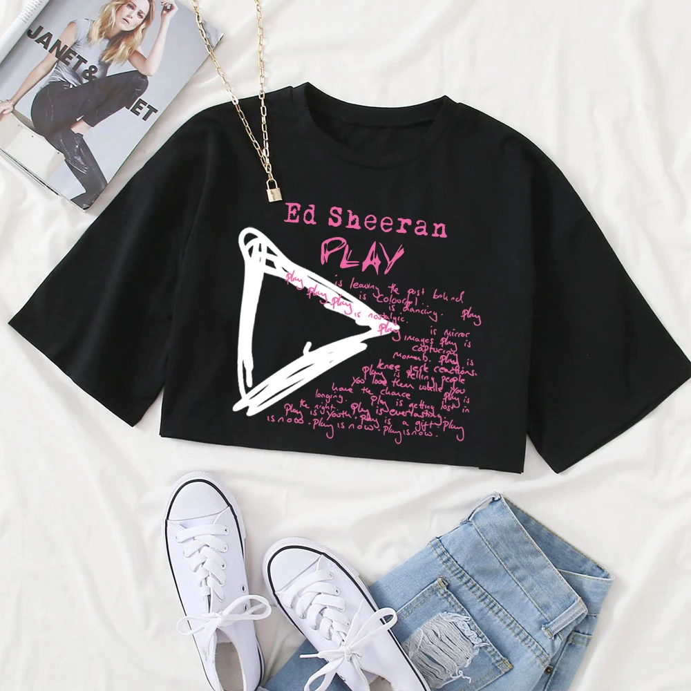 Ed Sheeran Play World Tour 2025 Crop Tops Women O-neck Tees Sexy GirlsFashion Clothes
