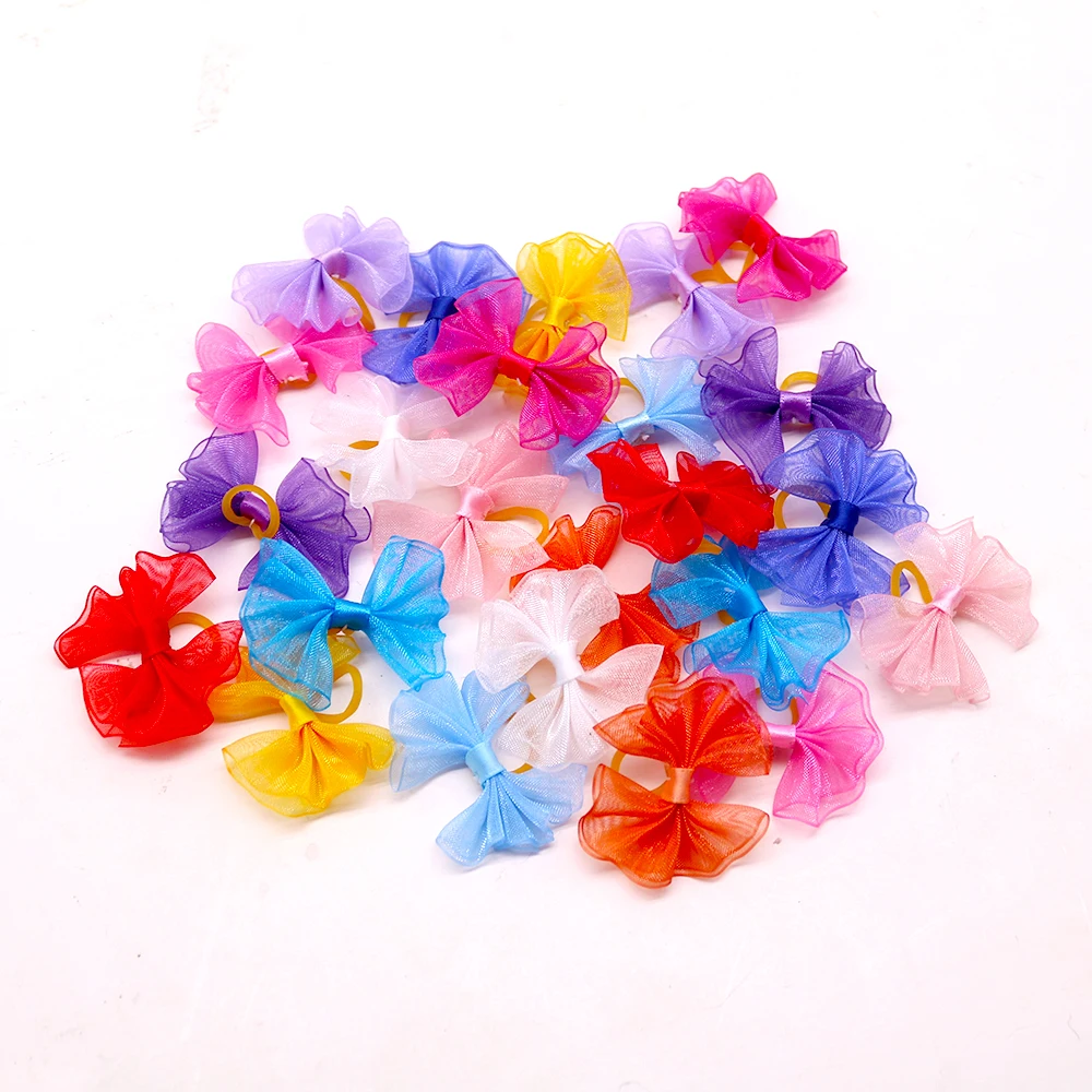 20pcs Dog Hair Bows Lace Dog Hair Accessores Pet Grooming Supplies Cute Small Dogs Bows Rubber Bands Accessoreis For Small Dogs