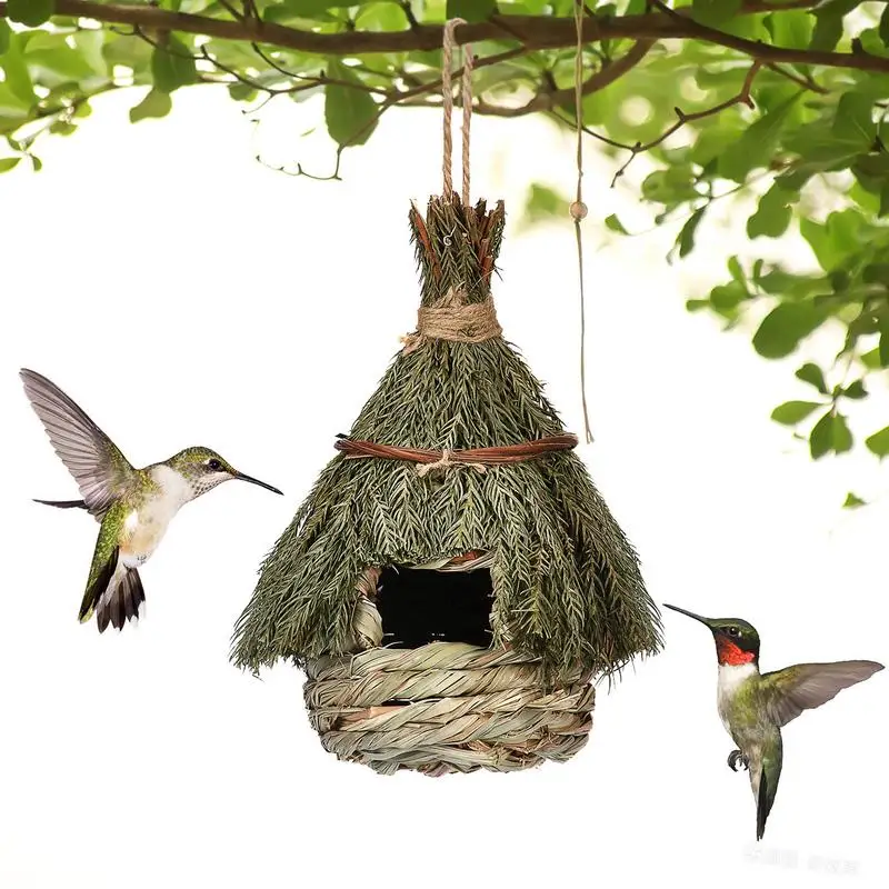 Handwoven Straw Bird Nest Hummingbird House Outdoor Garden Hanging Parrot Hatching Breeding House Nest Birds Accessories