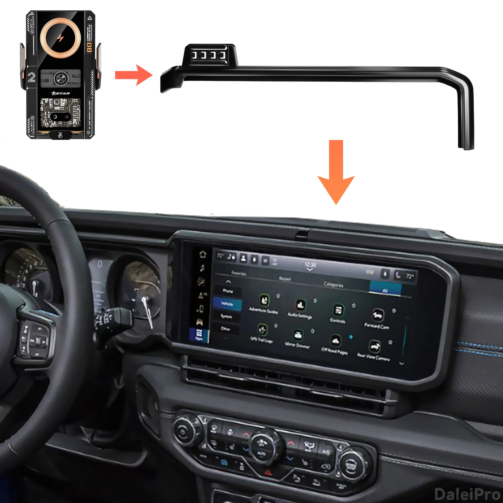 Für Jeep Wrangler JL 2024 2025 2026 2027 Smartphone-Halterung, Bildschirm-Fixierbasis, OEM-Clip-On-Design 2-in-1 Telefonhalterung & Basis-Kit – Detail 1