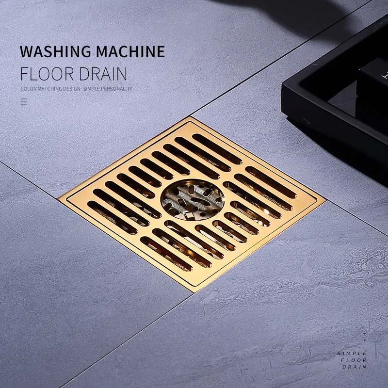 Brass Shower Drain Bathtub Drain Bathroom Toilet Kitchen Balcony Invisible Floor Antique Black Deodorization 10x10cm