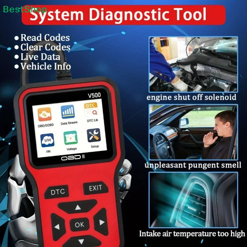 V500 Automotive OBD2 Scanner Tool Universal Code Reader Engine Fault Diagnostics Voltage Load Tester