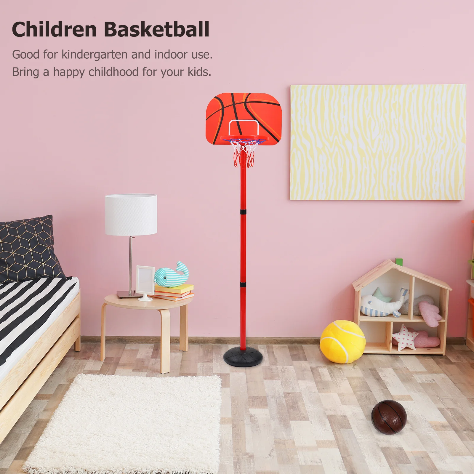 مجموعة واحدة من طوق كرة السلة للأطفال للاستخدام الداخلي، مجموعة ألعاب رمي كرة السلة القابلة للتعديل للأطفال، ممارسة متعة المهارات #4