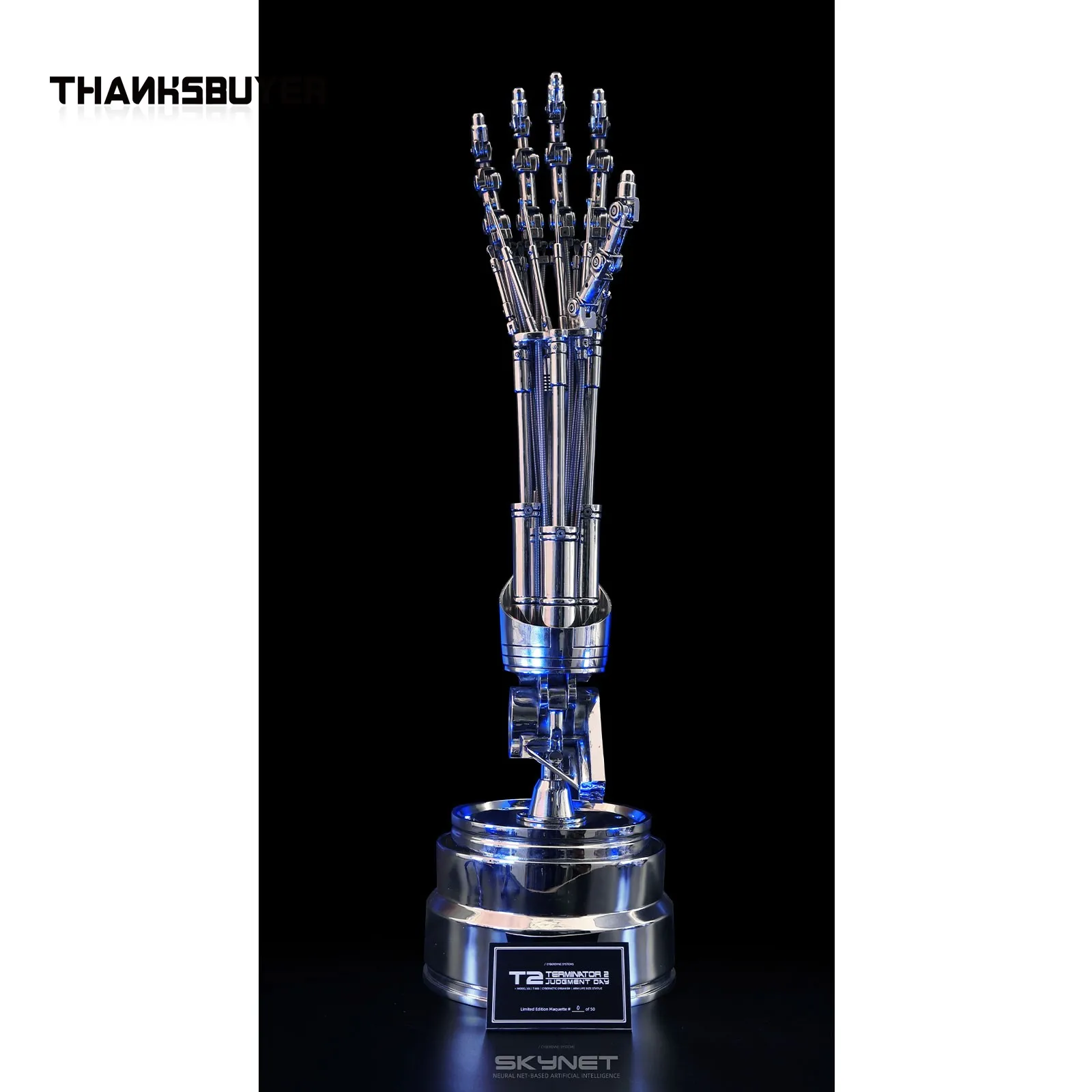 `1:1 Life‑Size Sci‑Fi Robot Endoskeleton Arm Prop Replica Statue, White Copper Bionic Mechanical Hand Collectible Display Model