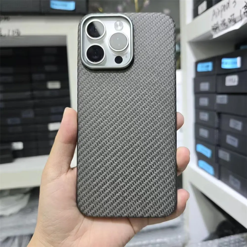 

Magnetic Original Aramid Genuine Carbon Fiber Slim Case For iPhone 15 Pro Max 15 Pro Mag Safe Back Cover