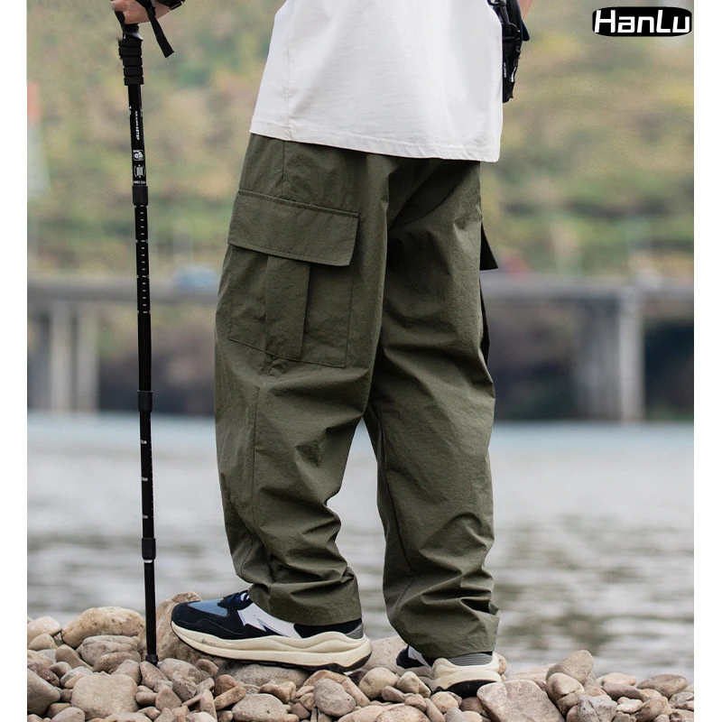 Spring Summer Men\'s 2023 New Multi-Pocket Climbing Cargo Pants Men\'s Casual Solid Colour Straight Baggy Wide-leg Pants Black Men