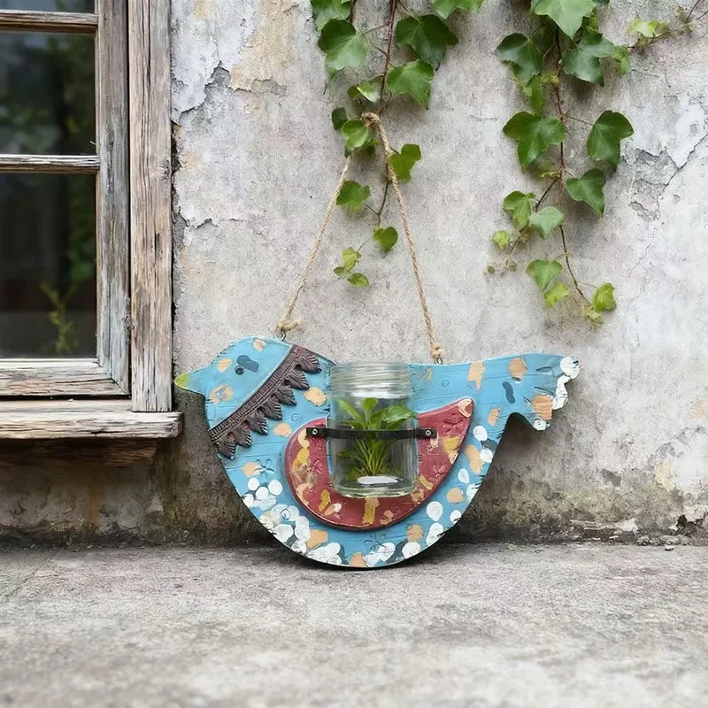 American retro bird-shaped hanging vase decoration,hydroponic flower vase,wall-mounted candlestick,garden courtyard decoration