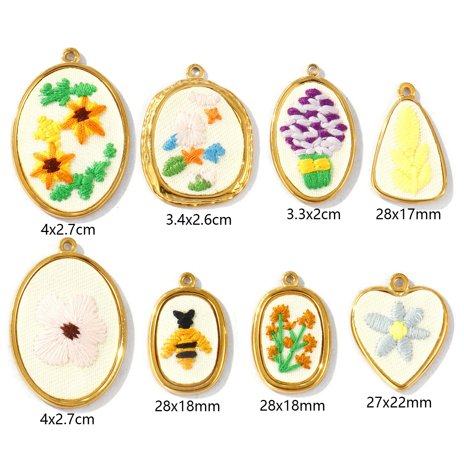 2PCs 2026 New Arrivals Embroidered Flower Pendant 304 Stainless Steel 18K Real Gold Plated Geometric Hypoallergenic Charms DIY